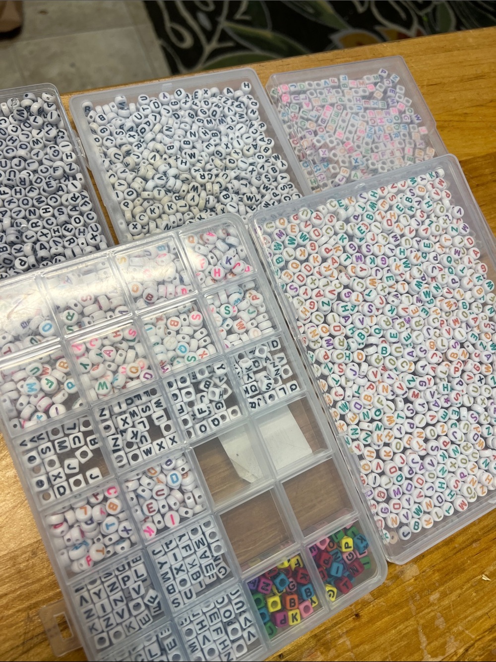 Alphabet Bead Storage Kit — White Letter Beads with Multicolor Accents
